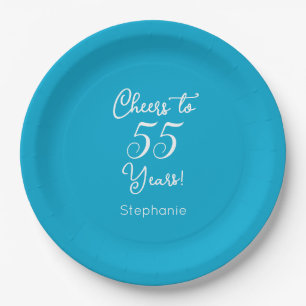 Elegant Aqua Blue Cheers to 55 Years 95th Birthday Paper Plate