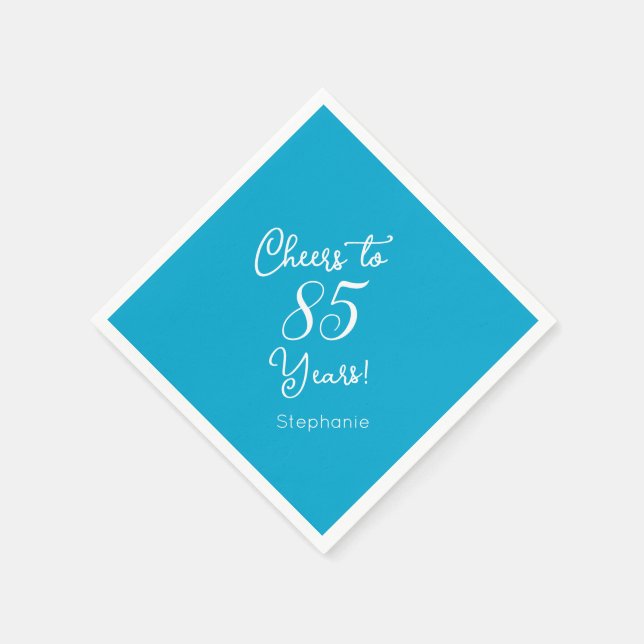 Elegant Aqua Blue Cheers to 85 Years 85th Birthday Napkin (Corner)