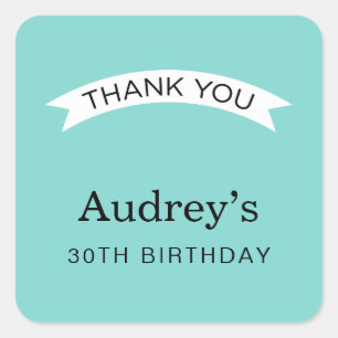 Elegant Aqua Blue Custom 30th Birthday Square Sticker