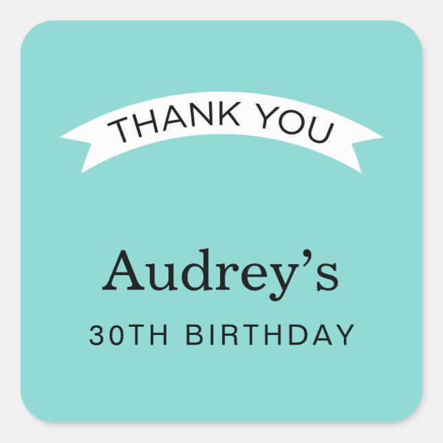 Elegant Aqua Blue Custom 30th Birthday Square Sticker (Front)