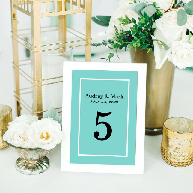 Elegant Aqua Blue Custom Wedding Monogram Table Number (Creator Uploaded)