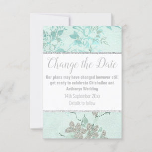 ELEGANT AQUA BLUE FLORAL SILVER POSTPONEMENT CARD