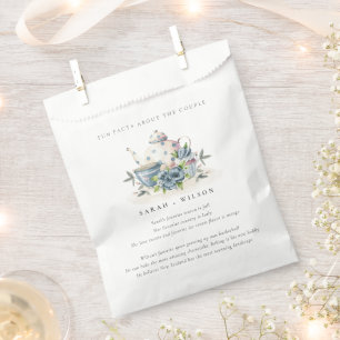 Elegant Aqua Blue Floral Teapot Fun Facts Wedding Favour Bags