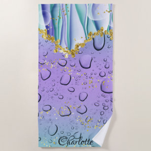 Elegant Aqua Blue Gradient Ombre Custom Name Beach Towel