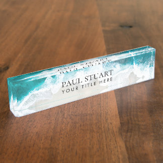 Elegant Aqua Blue Green Beach Script Nameplate