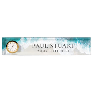 Elegant Aqua Blue Green Beach Script Nameplate