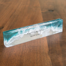 Elegant Aqua Blue Green Beach Script Receptionist