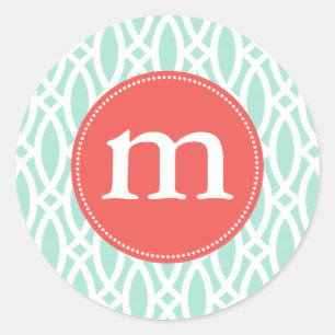 Elegant Aqua Blue Modern Trellis Personalised Classic Round Sticker