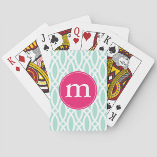 Elegant Aqua Blue Modern Trellis Personalised Playing Cards