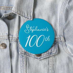 Elegant Aqua Blue Monogram 100th Birthday Party 10 Cm Round Badge