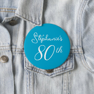 Elegant Aqua Blue Monogram 80th Birthday Party 10 Cm Round Badge