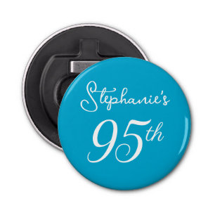 Elegant Aqua Blue Monogram 95th Birthday Party Bottle Opener