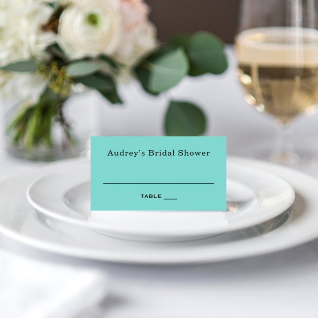 Elegant Aqua Blue Monogram Wedding Bridal Shower Place Card (Creator Uploaded)