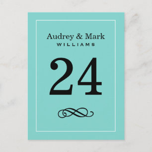 Elegant Aqua Blue Monogram Wedding Table Number Postcard