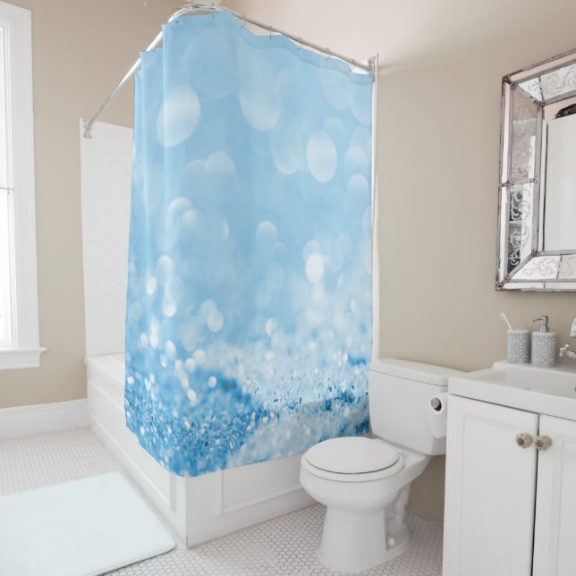 ELEGANT AQUA BLUE  PATTERNED  SHOWER CURTAIN (In Situ)