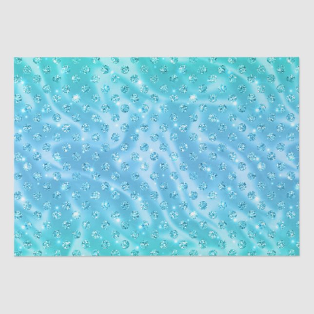 Elegant Aqua Blue Polka Dot Metallic Glitter Tissue Paper (Front)