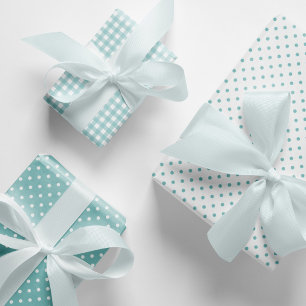 Elegant Aqua Blue Polka Dots Gingham Pattern Mix Wrapping Paper Sheet