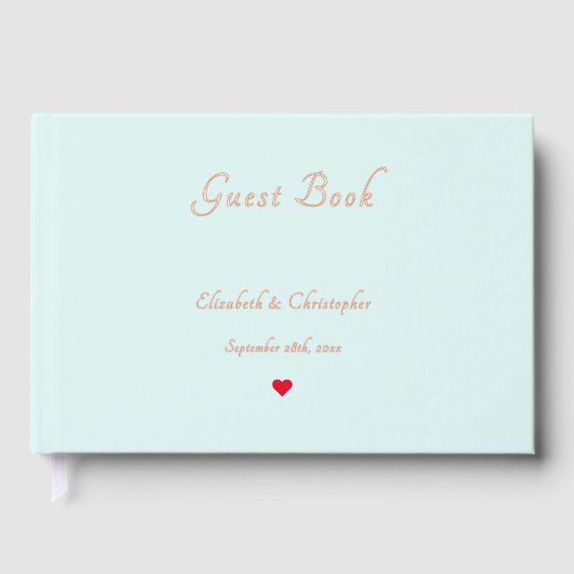 Elegant Aqua Blue Rose Gold Weddings Anniversary Guest Book (Front)