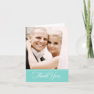 Elegant Aqua Blue Scalloped Wedding Photo Thank You Card