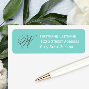 Elegant Aqua Blue Script Monogram Address