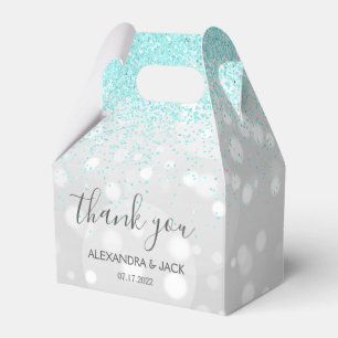 Elegant Aqua Blue Silver Sparkly Glitter Wedding Favour Box