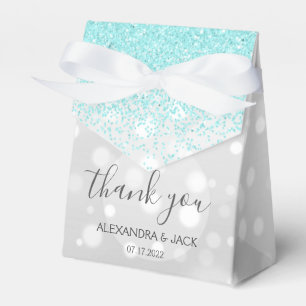 Elegant Aqua Blue Silver Sparkly Glitter Wedding Favour Box