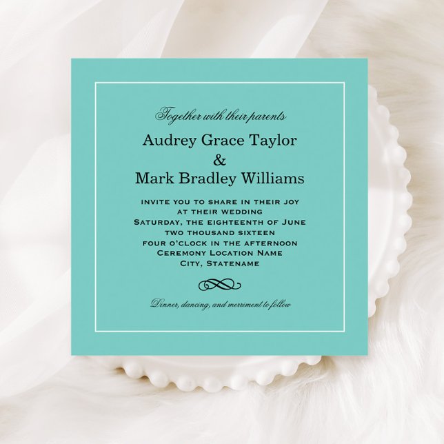 Elegant Aqua Blue Square Wedding Invitation (Creator Uploaded)