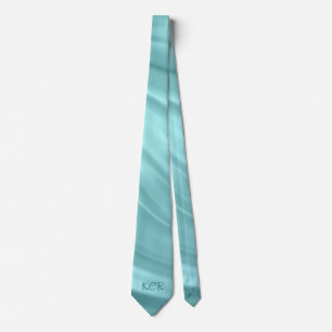Elegant Aqua Blue Swirl Pattern Monogram Initials Tie