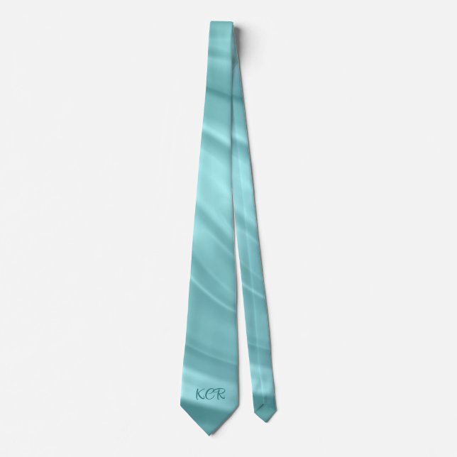 Elegant Aqua Blue Swirl Pattern Monogram Initials Tie (Front)