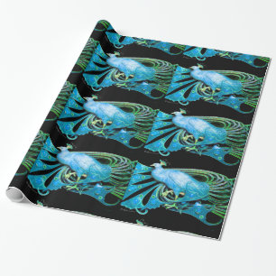 ELEGANT AQUA BLUE TURQUOISE PEACOCK AND GEM STONES WRAPPING PAPER
