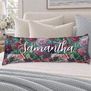 Elegant Aqua Blue Vintage Floral Monogram Body Cushion