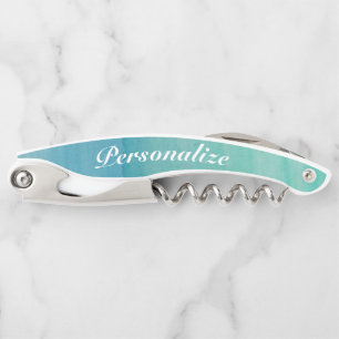 Elegant aqua blue watercolor corkscrew opener