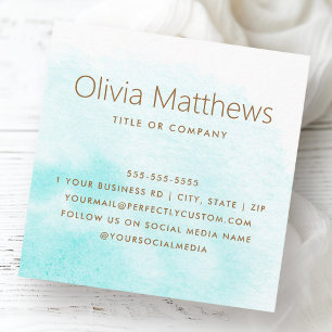 Elegant aqua blue watercolor custom logo square business card