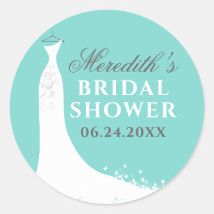 Elegant Aqua Blue Wedding Gown Bridal Shower Classic Round Sticker