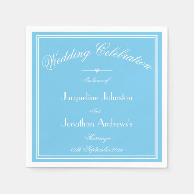 Elegant Aqua Blue & White Script Paper Wedding Napkin (Front)