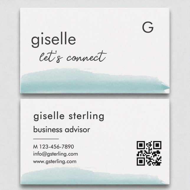 Elegant Aqua Brush Stroke QR Code Business Card (Creator Uploaded)