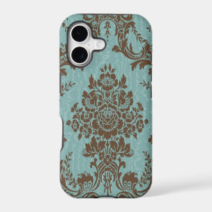 Elegant Aqua & Chocolate Damask Pattern   Vintage 