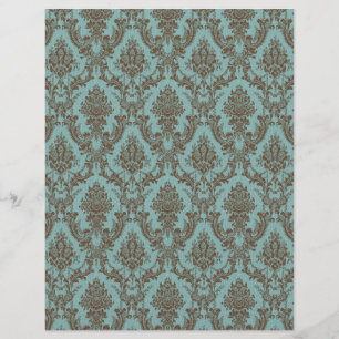 Elegant Aqua & Chocolate Damask Pattern   Vintage 
