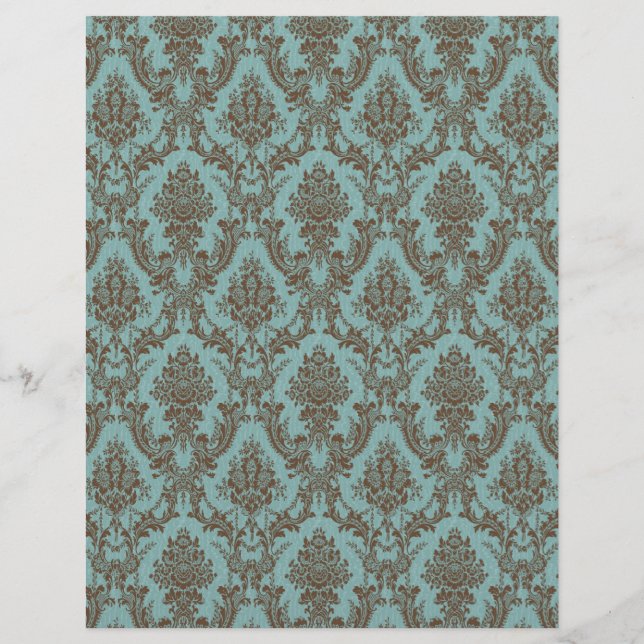 Elegant Aqua & Chocolate Damask Pattern | Vintage  (Front)