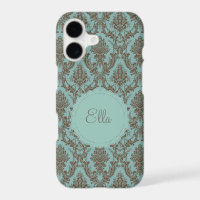 Elegant Aqua & Chocolate Damask Pattern | Vintage