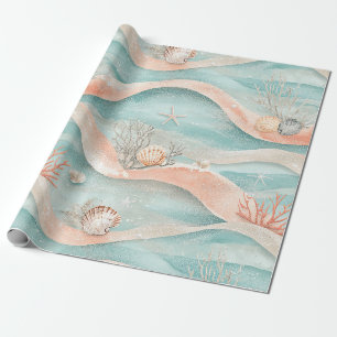 Elegant Aqua Coral Ocean Pattern Wrapping Paper
