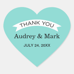 Elegant Aqua Custom Wedding Monogram Thank You Heart Sticker