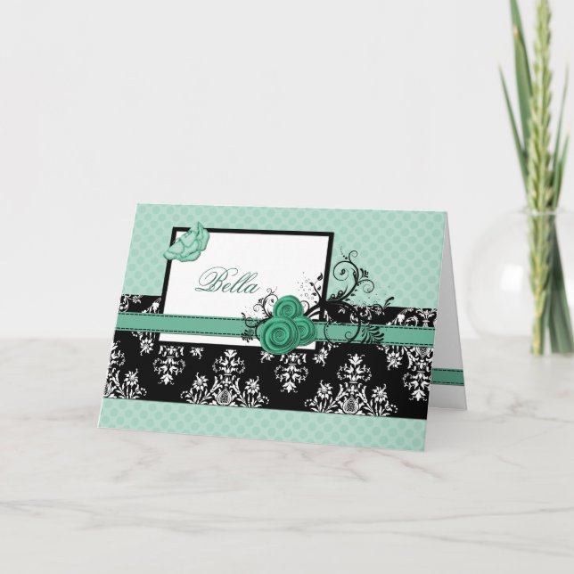 elegant aqua floral  Business Thank You Cards (Front)