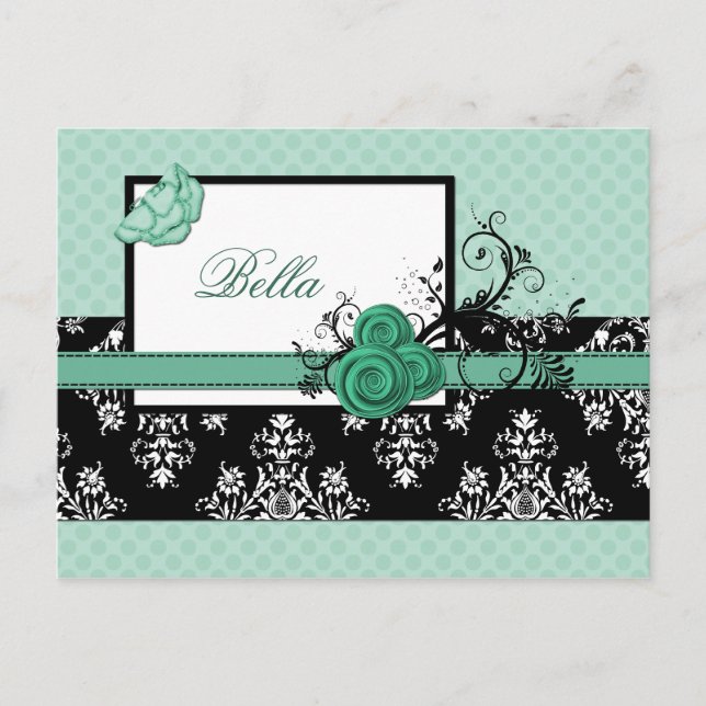 elegant aqua floral business ThankYou Cards (Front)