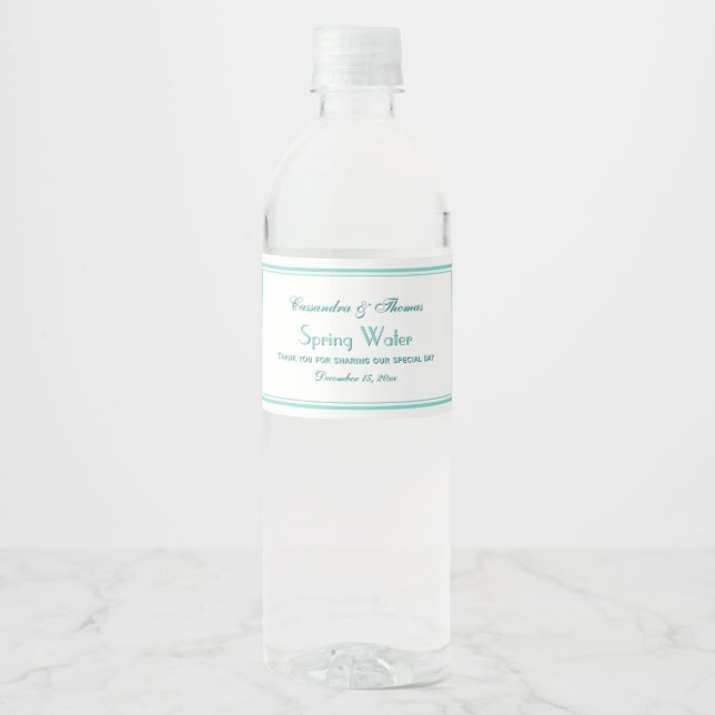Elegant Aqua Framed 2H Water Bottle Label (Front)