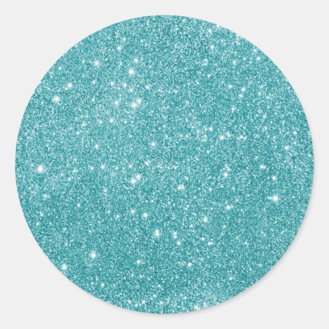 Elegant Aqua Glitter Classic Round Sticker (Front)