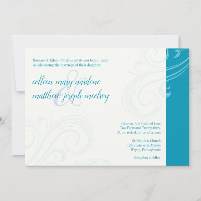 Elegant Aqua Invite, Caroline Wedding Invitation (Front)