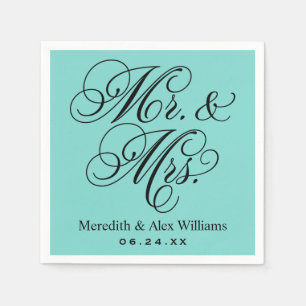 Elegant Aqua Mr and Mrs Script Wedding Napkin
