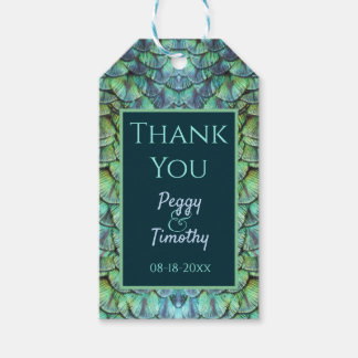 Elegant Aqua Peacock Feathers Wedding Favour Gift  Gift Tags