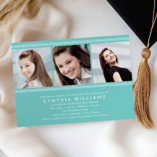 Elegant Aqua Photo Graduation Party Invitation